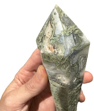 Load image into Gallery viewer, Moss Agate Wand On Stand