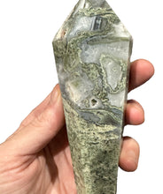 Load image into Gallery viewer, Moss Agate Wand On Stand