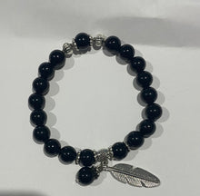 Load image into Gallery viewer, Black Obsidian Feather Bead Bracelet