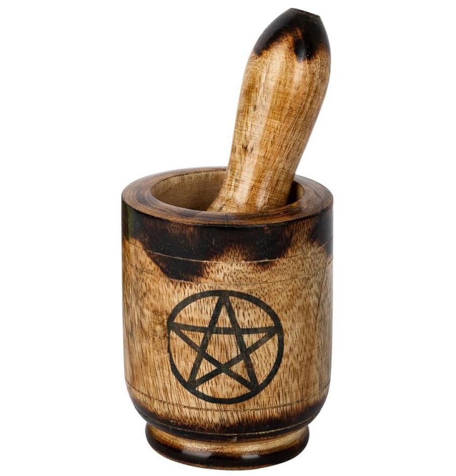 MORTAR AND PESTLE - Pentacle Wooden 8cm x 11cm