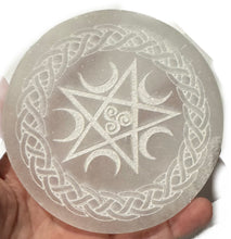 Load image into Gallery viewer, SELENITE PENTAGRAM &amp; MOON INCENSE HOLDER
