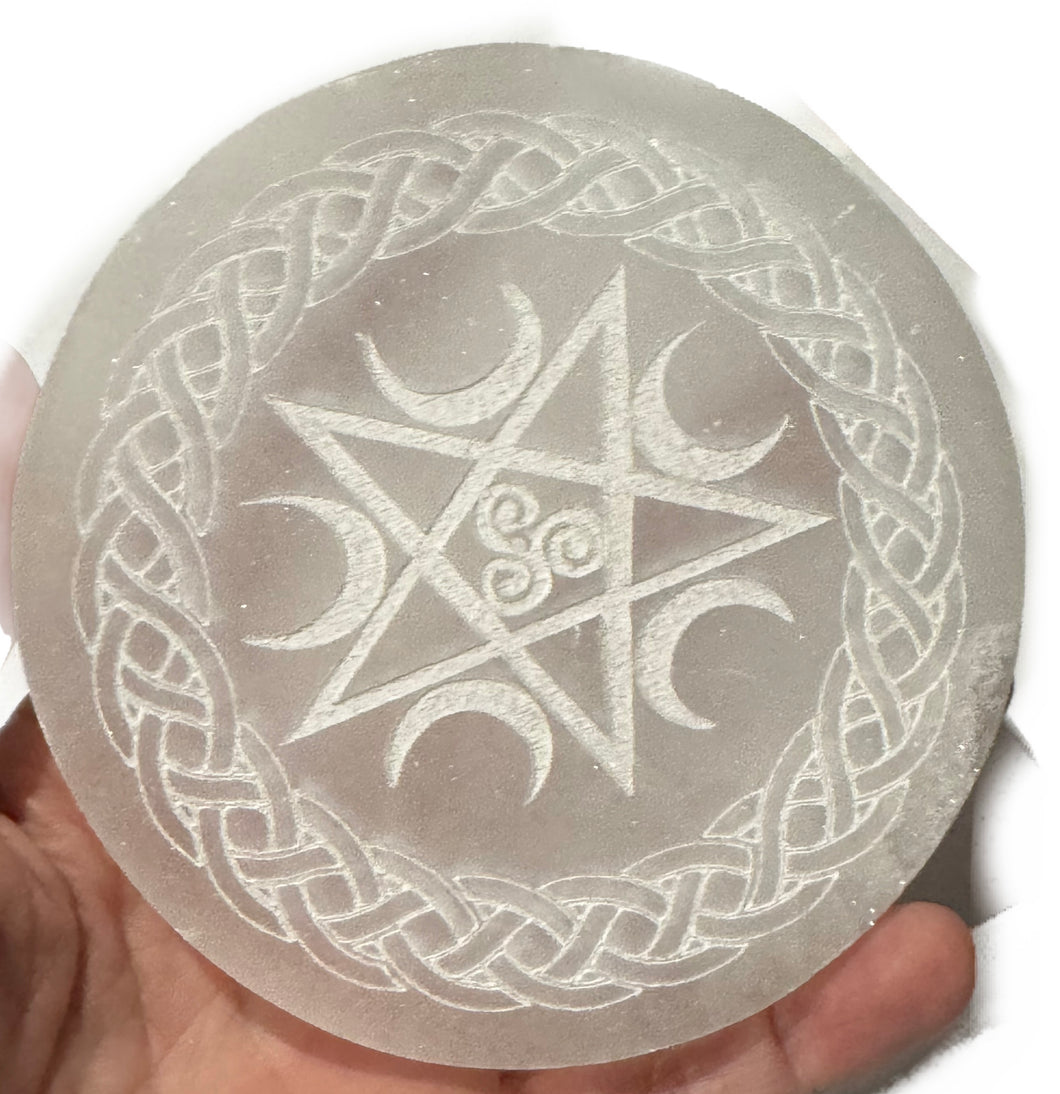 SELENITE PENTAGRAM & MOON INCENSE HOLDER