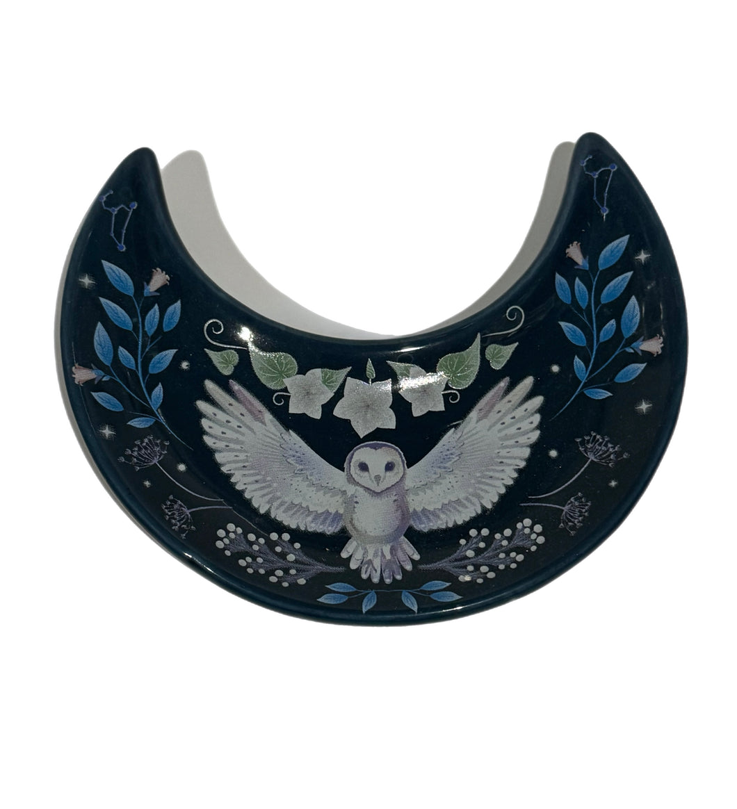 CERAMIC CRESCENT MOON TRINKET DISH NIGHT OWL