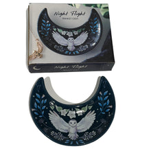 Load image into Gallery viewer, CERAMIC CRESCENT MOON TRINKET DISH NIGHT OWL
