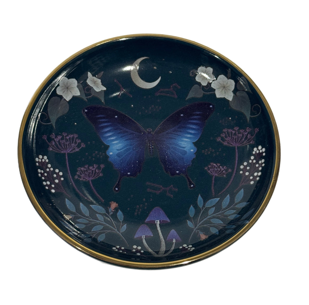 CERAMIC ROUND TRINKET DISH MIDNIGHT MOTH