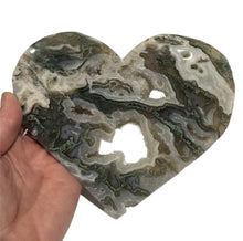 Load image into Gallery viewer, Moss Agate Druzy Heart on Stand
