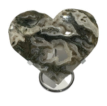Load image into Gallery viewer, Moss Agate Druzy Heart on Stand

