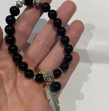 Load image into Gallery viewer, Black Obsidian Feather Bead Bracelet
